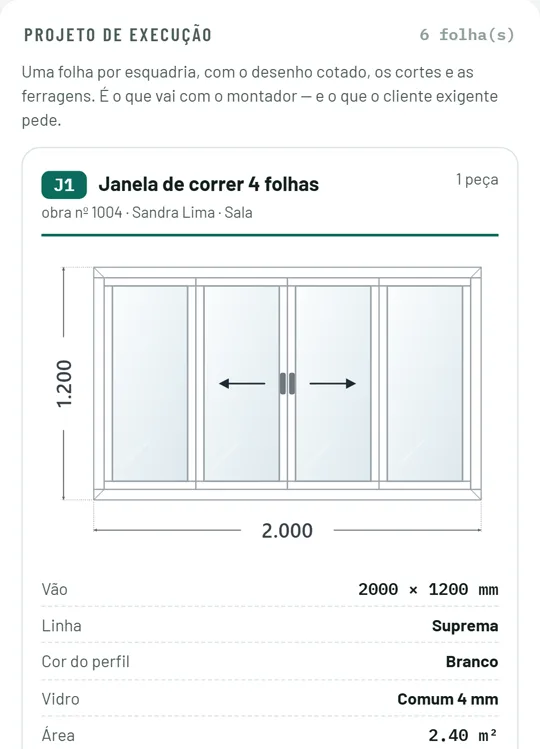 Projeto de execução real do VidroZap